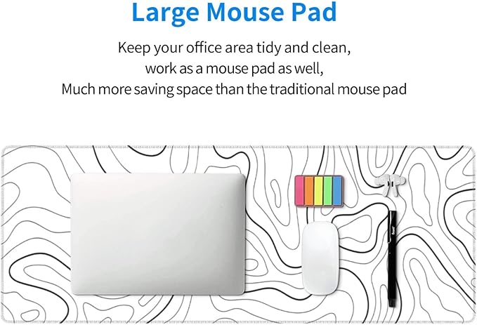 Extended Gaming Mouse Pad, Large Gaming Mouse Waterproof with Stitched Edges, Non-Slip Desktop Pad for Home and Office, Level Up Your 31.5x11.8 Inch… (White Topographic)