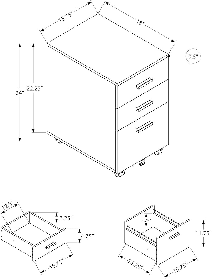 Monarch Specialties I 7780 File Cabinet, Rolling Mobile, Storage Drawers, Printer Stand, Office, Work, Laminate, White, Contemporary, Modern
