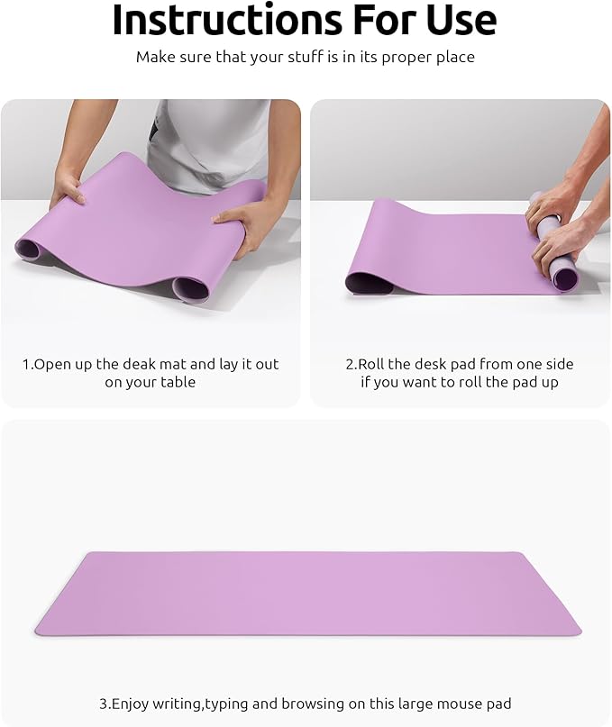 YSAGi Leather Desk Protector, Office Mat, Large Mouse Mat, Non-Slip PU Leather Blotter, Laptop Pad, Waterproof Writing Pad for Office and Home (Taro Purple, 31.5" x 15.8")