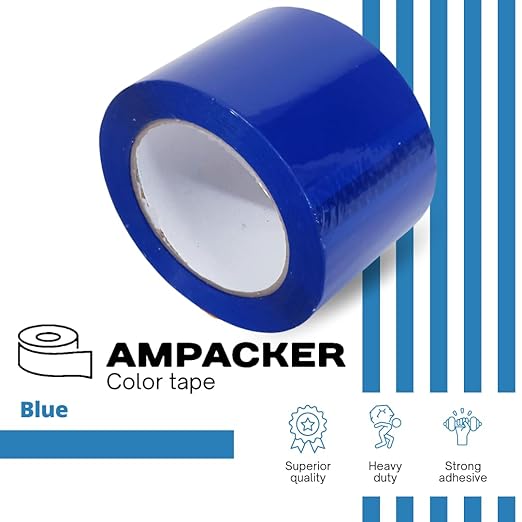 Heavy Duty Packaging Color Tape for Shipping,Packing and Moving 3" Wide x 2.0 Mil Thick -110 Yrd Roll -Acrylic Adhesive Tape for Box Sealing. (1 Roll, Blue, 3" Wide x 110 yds)