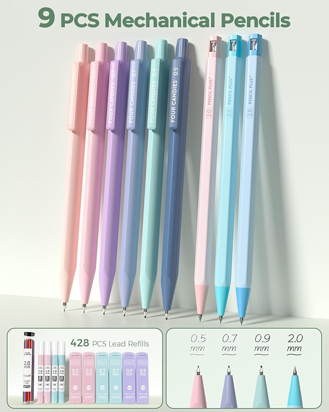 Four Candies 56 PCS Aesthetic School Supplies with Large Pencil Case, 6 Colored Ballpoint Pens, 12 Pastel Highlighters, 5 Black Ink Gel Pens, 9 Mechanical Pencils 0.5-2.0mm Student Essentials (Green)