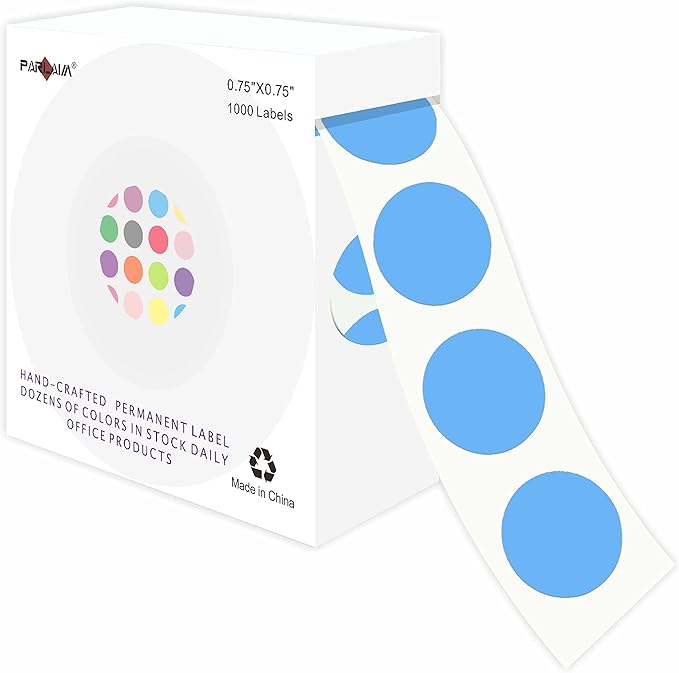 PARLAIM 3/4 Inch Roll Color Coding Labels,1000 per Roll Round Permanent Adhesive Color Coding Circle Dot Stickers for Classroom Office Home (Light Blue)
