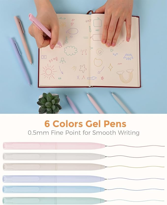 SKYDUE Cute School Supplies 44 PCS, Aesthetic Pencil Case with 12 Pastel Highlighters, 5 Black Gel Pens, 6 Color Gel Pens & Mechanical Pencils, College Essentials Students Stationary Set Pink