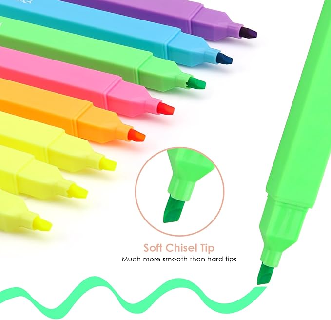 YISAN Highlighters Assorted Colors, no Bleed Pens,Soft Tip for Journal, Bright,70955