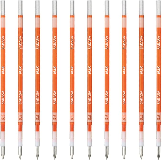 Zebra BRNJK5ROR Ballpoint Pen Refill, Sarasa, NJK-0.5 Lead, Red Orange, 10 Pens
