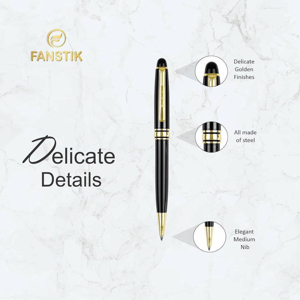 Customized BallPoint pen with name (MADE IN USA), stainless steel, black and gold, luxury engraved pen personalized for men and for women. (BallPoint Black-Gold)
