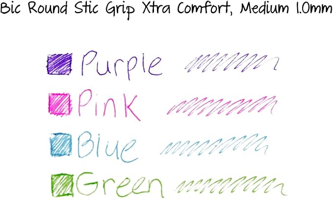 BIC Round Stic Grip Xtra Comfort Fashion Ballpoint Pens, Assorted Fashion Colors, Pack of 8