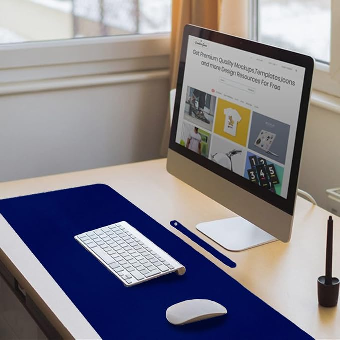 ‎Boutilon Leather Desk Pad 35"x 17" Non-Slip Mouse Pad,Office Desk Mat,Waterprooft PU Leather Desk Blotter,Desk Pad Protector,Desk Writing Pad for Home Office Decor (L-Navy,35"x 17")