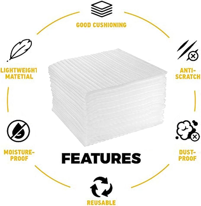 Foam Wrap Cushion Sheets12x12 Inch, 50 Pack Safely Wrap to Protect Dishes, Glasses, Plates and Fragile Items for Moving Boxes - White