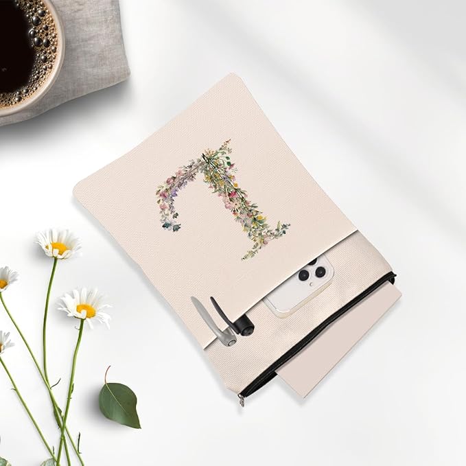 Monogrammed Book Sleeve Floral L Initial Book Pouch Book Accessories Book Lovers Gifts Waterproof Book Cover Book Protector Bookish Gifts Personalized Gifts for Women Girls Readers Bride Librarian