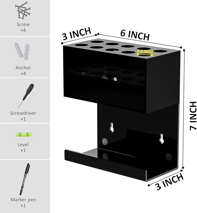Acrylic Black Whiteboard Magnetic Marker Holder,Wall Mounted Dry Erase Whiteboard Marker Holder Stand Acrylic Magnet Pen Holder for Fridge Refrigerator for School Office Home(Black, 1)