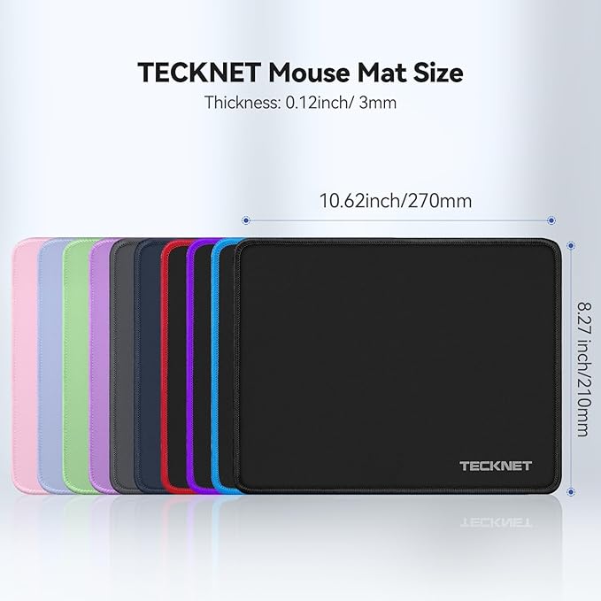TECKNET Mouse Pad with Anti-fray Stitchin, Waterproof Surface & Non-Slip Rubber Base with Stitched Edges Gaming Mouse Mat for Laptop，Compatible with Laser and Optical Mice - Purple