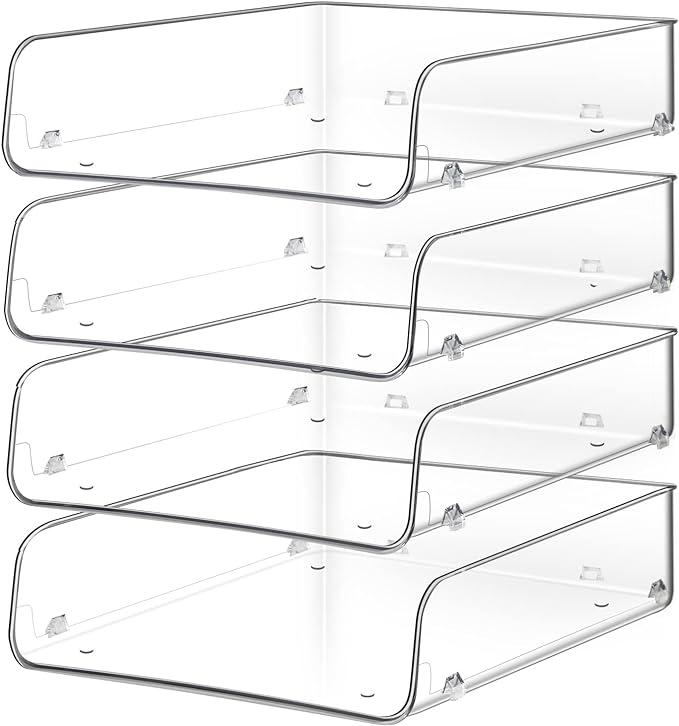 Stackable Paper Trays, 4 Tier Desktop File Organizer, Letter Tray for Office Supplies, Magazine