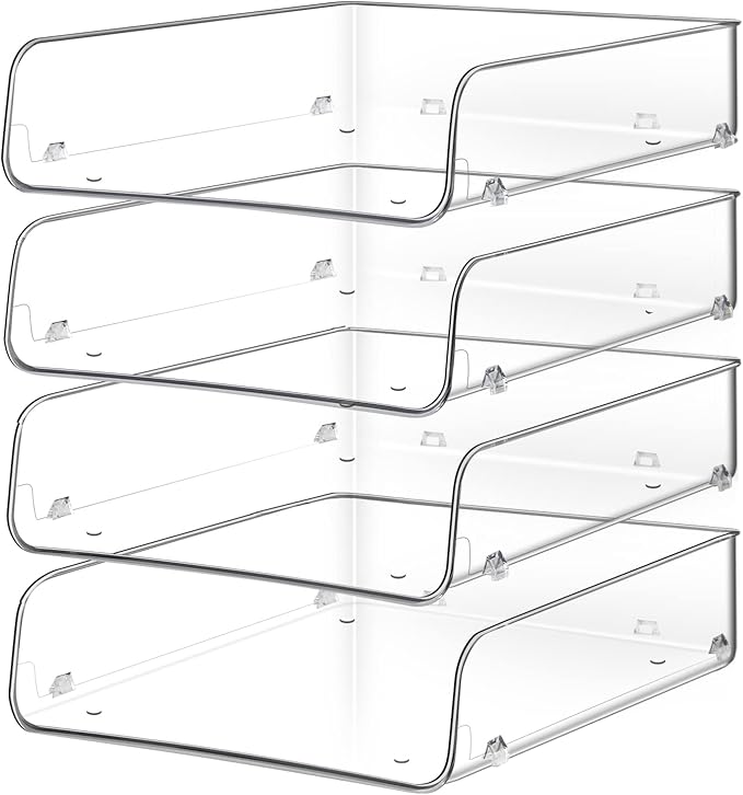 Stackable Paper Trays, 4 Tier Desktop File Organizer, Letter Tray for Office Supplies, Magazine