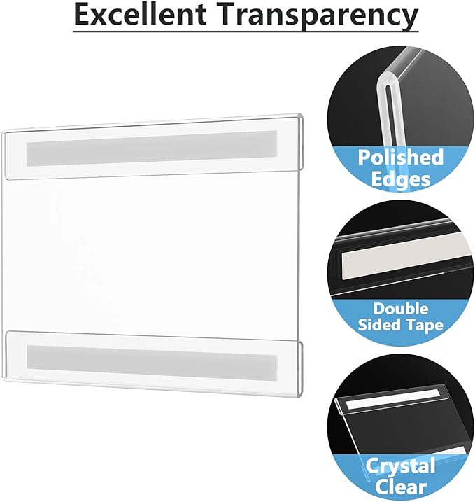 MaxGear Acrylic Sign Holder 4x6, Clear Plastic Wall Mount Sign Holder with Double-Sided Tape, Acrylic Picture Frame Flyer Paper Document Holder Acrylic Wall Frame for Home, Office, Restaurant, 6 Pack