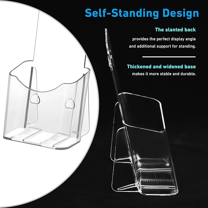 Acrylic Brochure Holder 4x9 Inches Slant Back Design, Clear Display Stand, Plastic Table Stand Sign Holder,Pamphlet Holder Flyer Holder, Acrylic Display Stand, Acrylic Table Signs Plastic Paper Holder for Office, Home, Store, 6 Pack