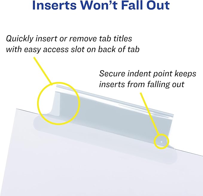 Avery Big Tab Extra-Wide Insertable Clear Tab Dividers for 3 Ring Binders, 8-Tab Set, White, 6 Sets (11254)