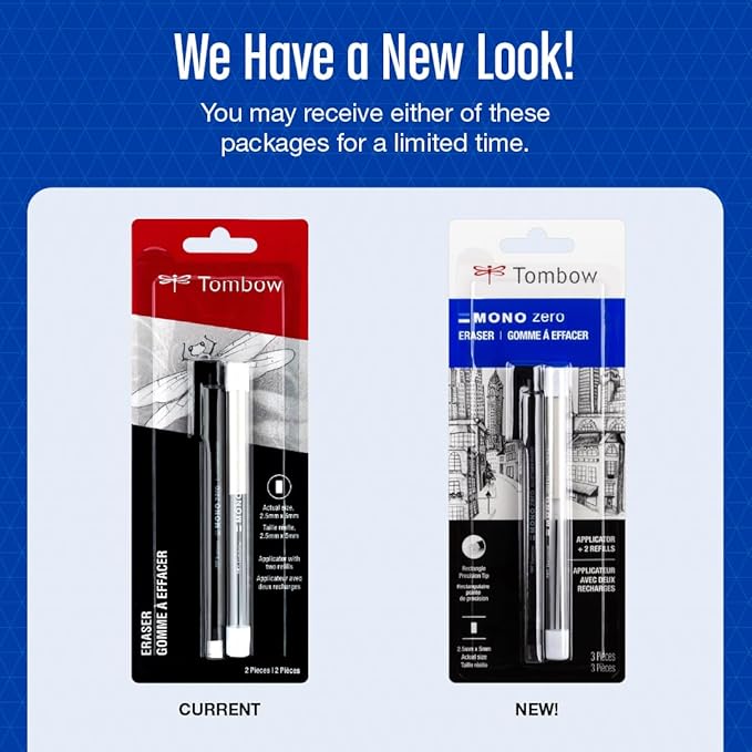 Tombow 57317 Mono Zero Eraser Value Pack, Rectangle 2.5mm. Precision Tip Pen-Style Eraser with Refill