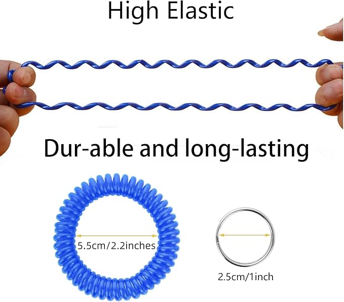 Pack of 36 Colorful Spring Spiral Wrist Coil Key Chain, Wristband Key Ring (White)