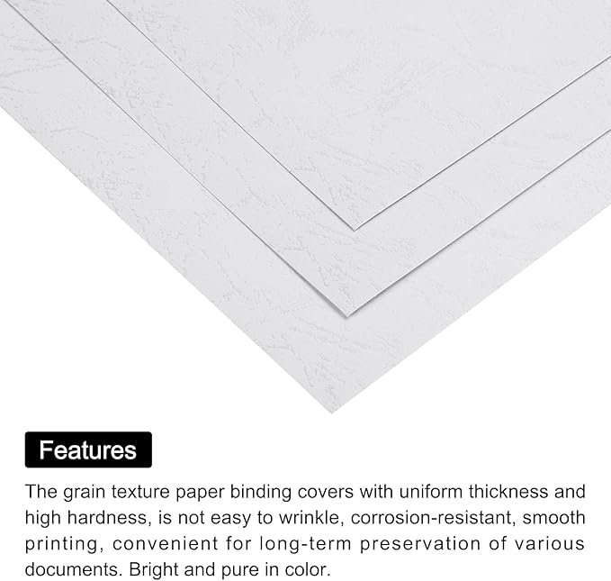 MECCANIXITY 100pcs A4 8-1/2 x 11.5 Inch Presentation Binding Covers Letter Size Leather Textured Grain Paper Un-Punched for Business Reports, Bright White