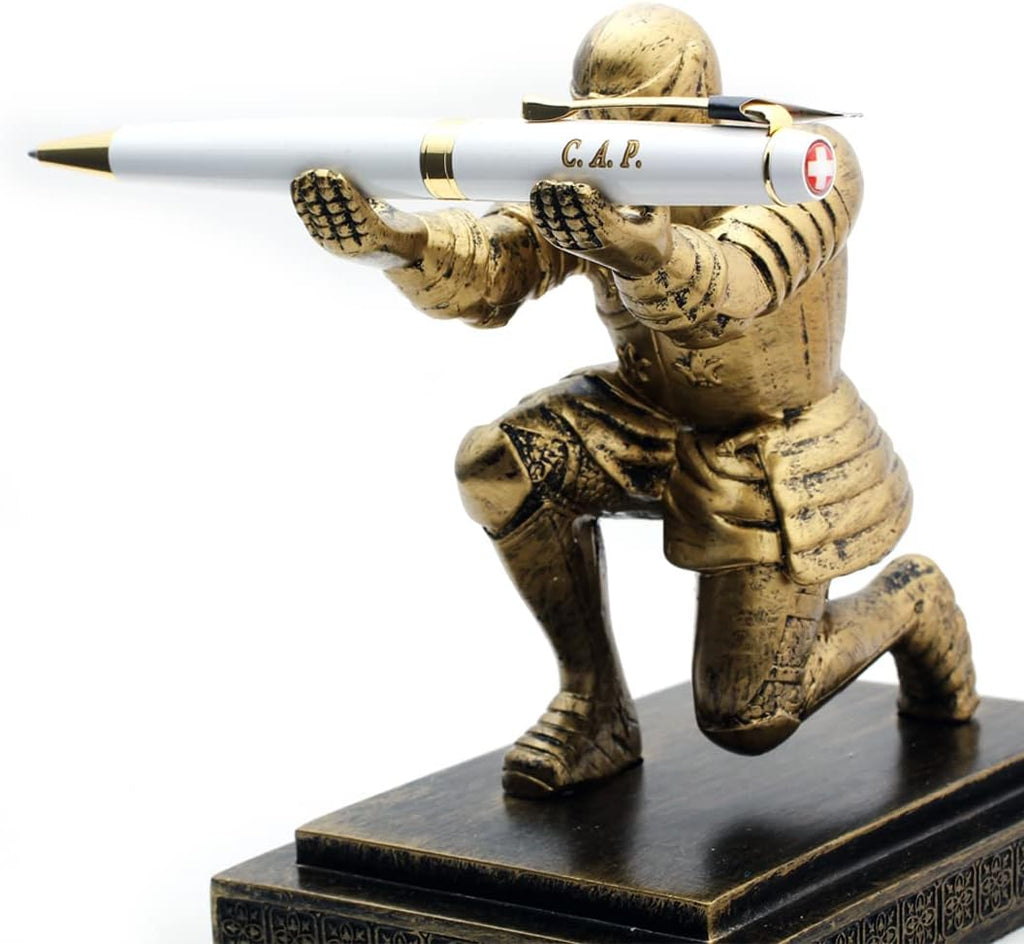 Free Engraving - Personalized Swiss Expert Black Ballpoint Pen, Medium Point, Roller pens, Groomsmen Gift, Free Custom Engraved Gifts for Men, Women (White)