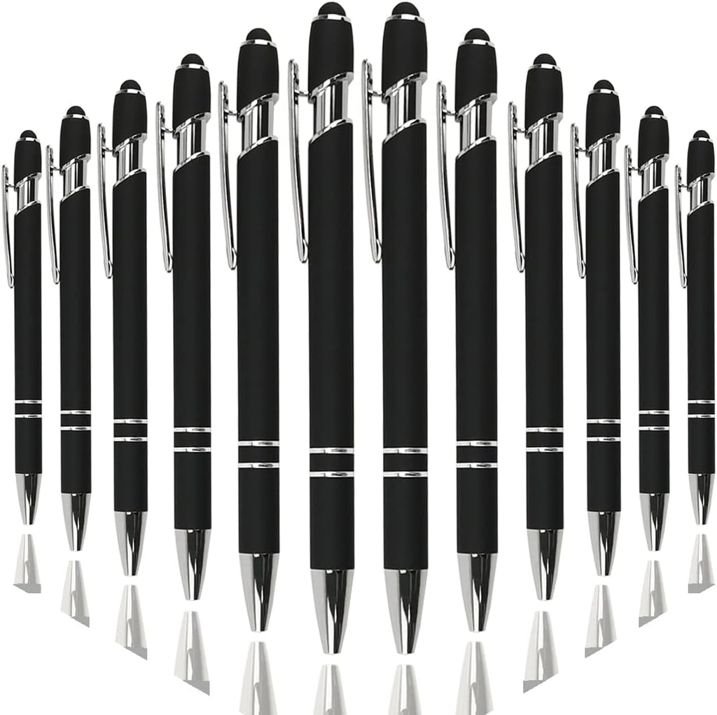 Ballpoint Pen with Stylus Tip, Soft Touch Click Metal Pen, 1.0mm Medium Point, Black Ink, 12 Count(Black)