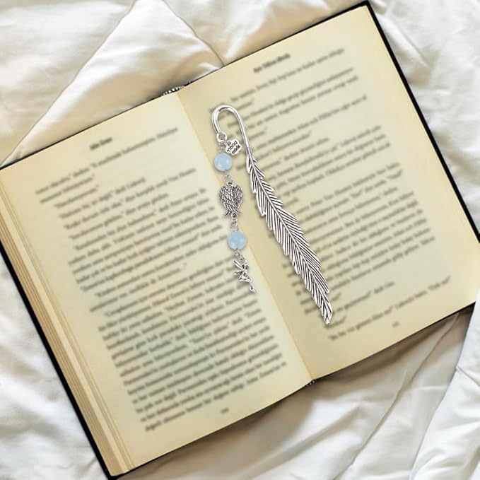 12pcs Feather Metal Bookmarks Crystal Bookmarks Vintage Gemstone Beading Bookmarks Alloy Angel Book Markers for Office School Reading Book Lovers Teacher's Day Christmas Birthday Gifts