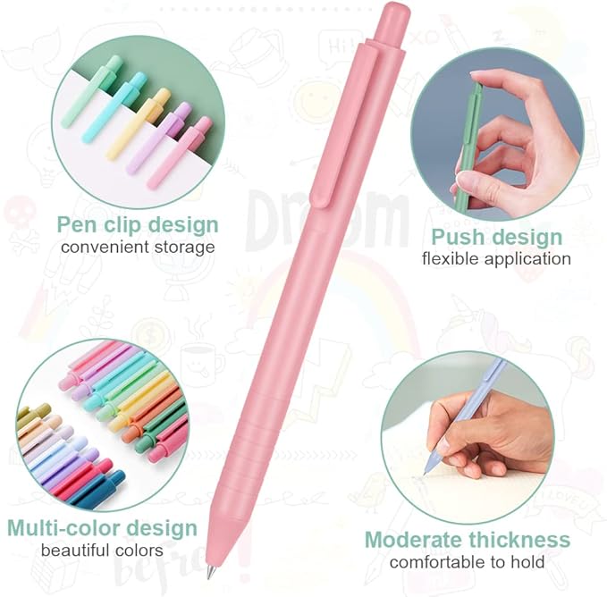 AUAUY Colored Retractable Gel Pens, 15PCS Cute Retractable Quick Dry Gel Ink Pen, Cute Pens 0.5mm Medium Point Quick Drying for Writing Drawing Journaling Note Taking School Office Home