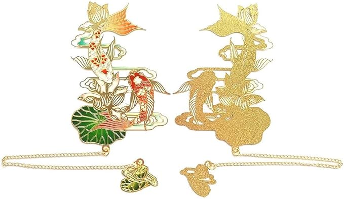 MOZART Koi Carp Gift Box Chinese Style Brass Bookmark Classical Mythological Characters Mountain and Sea Sutra Series Creative Cultural Copper Bookmark Metal Bookmarks