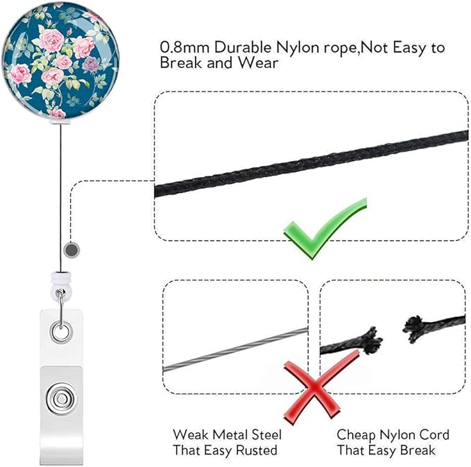 Retractable ID Badge Holder Nurse Badge Reels with Clip Name Card Holders for Office Worker Doctor Nurse (Cute Flowers 3 Pack)
