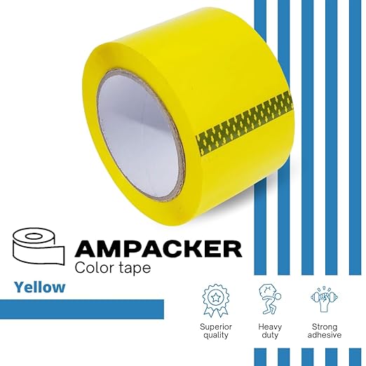 Heavy Duty Packaging Color Tape for Shipping,Packing and Moving 2" Wide x 2.0 Mil Thick -110 Yrd Roll -Acrylic Adhesive Tape for Box Sealing. (1 Roll, Yellow, 2" Wide x 110 yds).