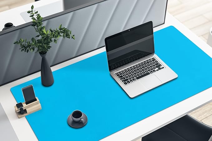 Boutilon Leather Desk Pad 47"x 24" Non-Slip Mouse Pad,Business Desk Pad,Extended Table Protector for Keyboard and Mouse,Desk Writing Pad for Office Home Working Decor (XXXL-Blue)