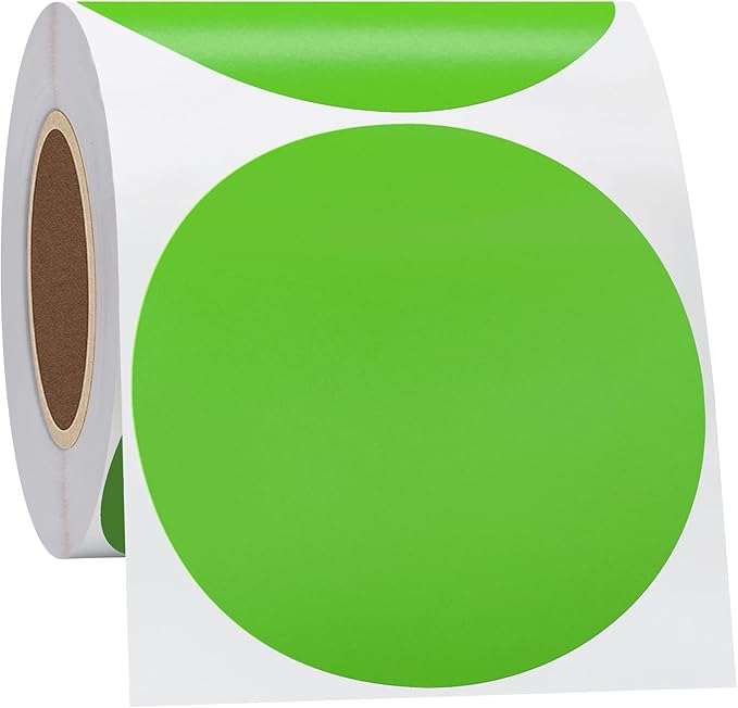 Hybsk 3 inch Circle Color Direct Thermal Stickers Shipping Labels for Barcodes,Name Tag,DIY Logo Design,QR Code,Inventory– Compatible with Zebra,Rollo,Munbyn,and More-350 pcs (3 inch,Green)
