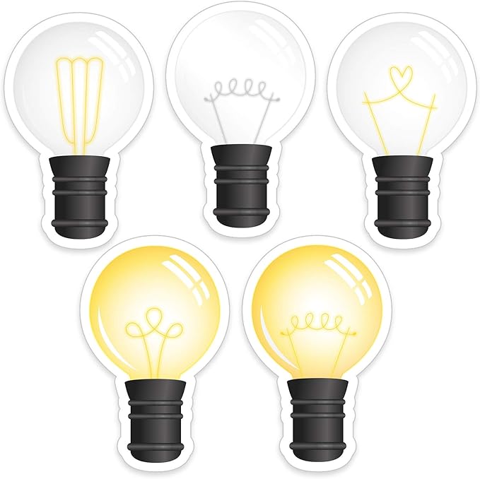 Outus 45 Pcs Back to School Light Bulb Cutouts Bulletin Board Decorations Bright Industrial Chic Light Bulb Cutouts with Glue Point for Classroom Bedroom Festive Event Holiday Party Decorations