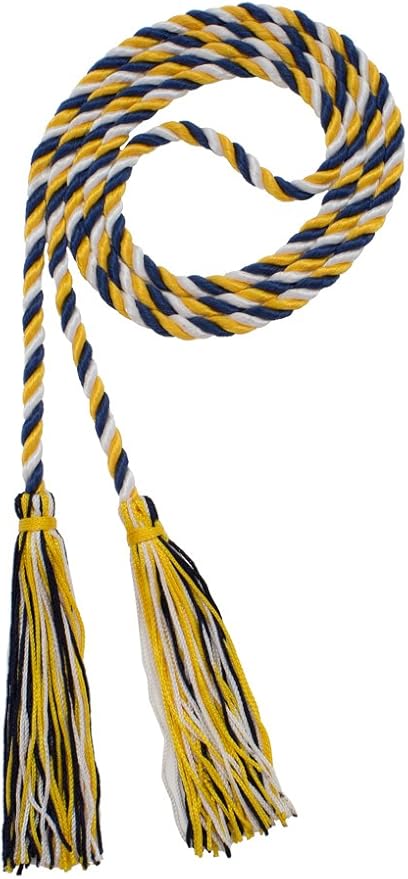 Tassel Depot Graduation Honor Cord - Navy/Gold/White - Every School Color Available - Made in USA