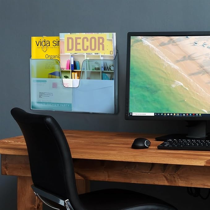 Acrimet Pocket File Holder Horizontal Design Brochure Display (for Wall Mount or Countertop Use) (Removable Supports Included) (Letter Size) (Clear Blue Color)