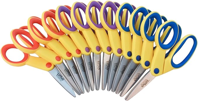 School Smart Pointed Tip Kid's Scissor, 5 Inch, Assorted Colors, Pack of 12