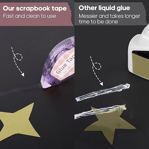 Scrapbook Tape, 6 Pack Double Sided Tape Roller for Crafts, Adhesive Glue Runner Scrapbooking Supplies Journaling School Office Supplies for Kids and Adults, 0.3IN x 26FT