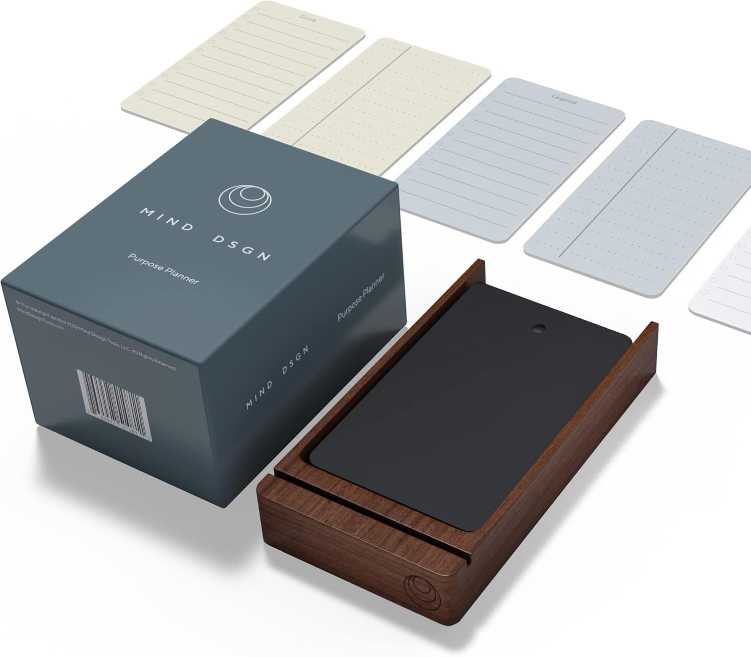 Undated Daily Planner To Do List Notepads and Walnut Stand - 120 Checklist Cards, 10 Goal Cards - Perfect Note Pads for Work Desk or School - ADHD Office Accessories - Productivity Task Analog