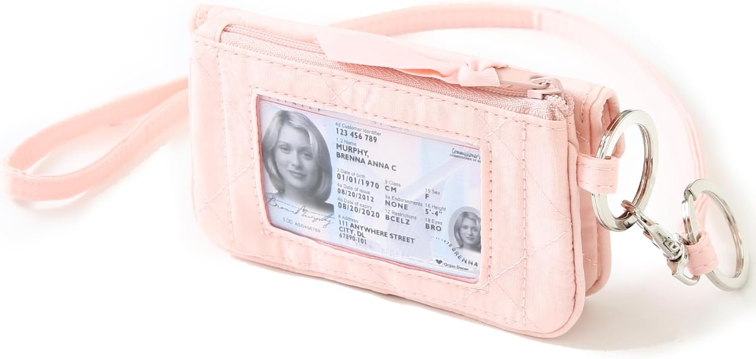 WONDERFUL FLOWER Card Holder, RFID Blocking, ID Holder with Lanyard for Women, Dual Pockets, Badge Holder, Lanyard Wallet, Fabric Keychain ID Pouch, Pink