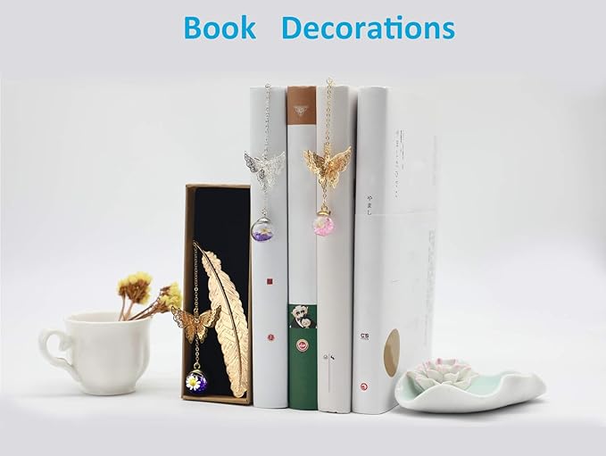 Vintage-Style Metal Feather Bookmark with Butterfly Pendant Birthday Gifts for Teachers Women Mothers Day Valentine's Day Christmas Teacher Gifts for Women Mom Lady Librarian Readers Book Lover