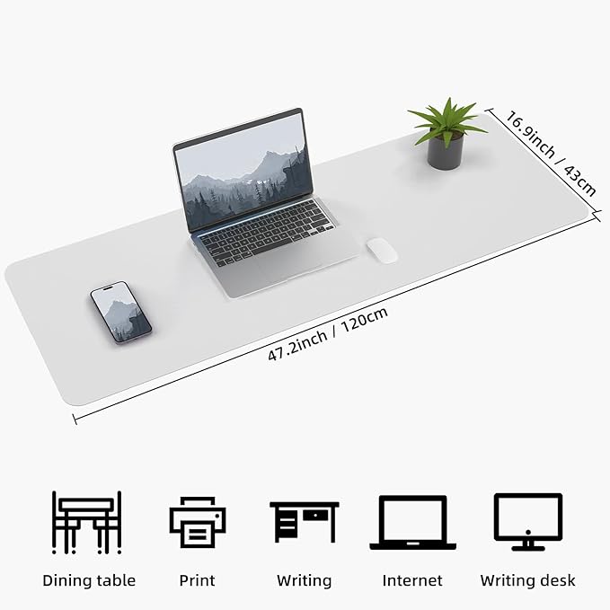 Leather Desk pad Protector, Large Desk mat with Natural Cork & PU Leather,Mouse pad,Non-Slip Office Desk Mat,Waterproof Desk Writing Pad for Office and Home (47in*17in, Ivory White)