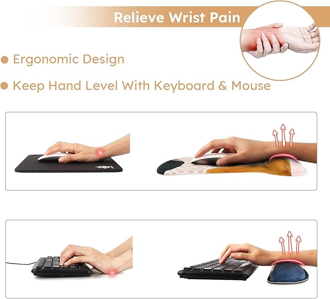 iCasso Keyboard Wrist Rest and Mouse Wrist Rest Pad, Made of Memory Foam, Ergonomic Support, Easy Typing and Relieve Wrist Pain, Perfect for Gaming, Computer, Office, Laptop (Color Block)
