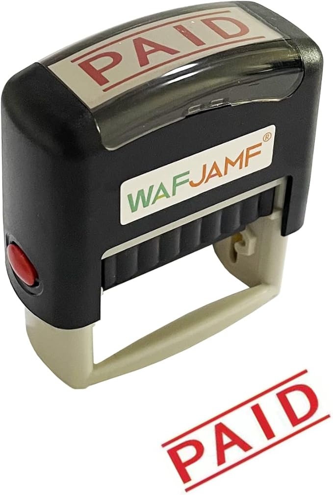WAFJAMF Paid Message Stamp - Self-Inking Rubber Office Stamp - Red Ink-Medium