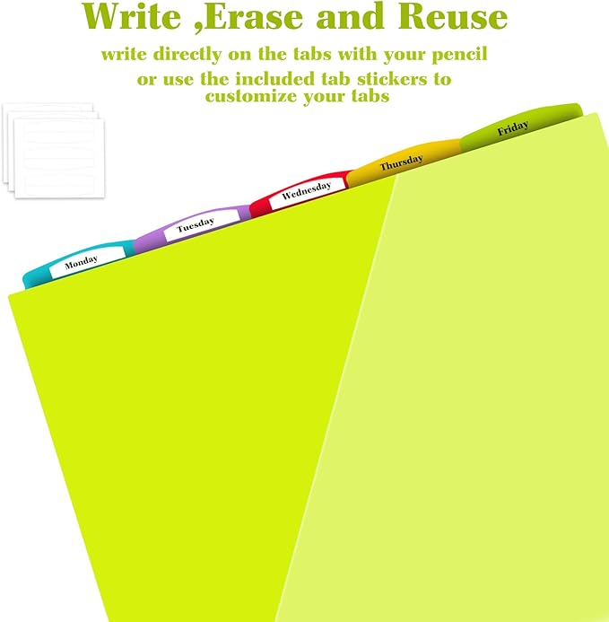 INFUN Plastic 5-Tab Binder Dividers with 2 Pockets - 3 Sets,15PCS Multicolor 2 Pocket Dividers with 3 Holes for 3 Ring Binders ，Total 15 Tabs