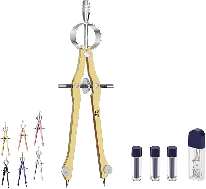 Mr. Pen Professional Geometry Compass - Gold with Extra Leads, Metal with Lock, Drawing & Drafting Compass