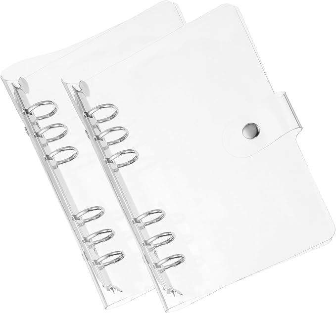 PATIKIL A6 Clear Binder Cover, 2Pcs Soft PVC Loose Leaf Binder Protector Refillable Notebook Shell with Snap Button Closure 6 Ring for DIY Meeting Notebook Folder, Silver Tone