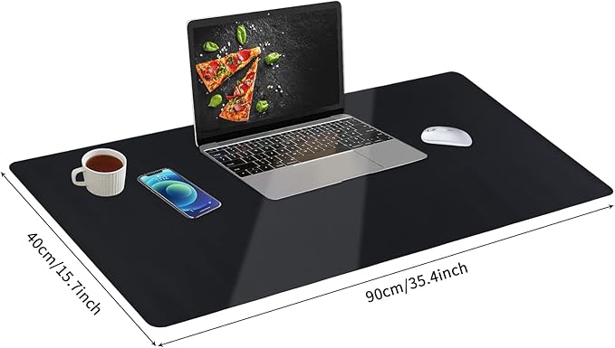 Leather Desk Pad, Black Desk Mat, Non-Slip Desk Protector Mat, Leather Desk Blotter, Computer Desk Pad, Waterproof Desk Mat for Home Office and Decor(35.4×15.7 Inches)