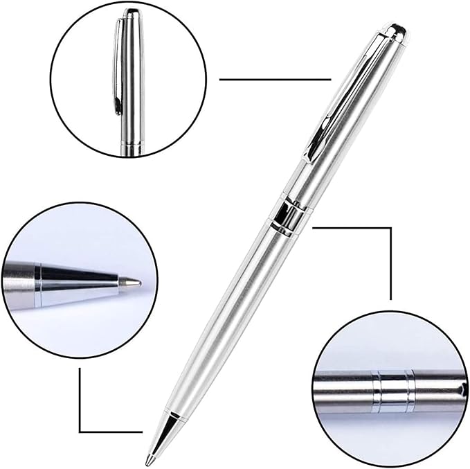 Cambond Ballpoint Pens Metal Pen - Silver Pens Black Ink Nice Pens for Gift Business Men Police Flight Attendant 1.0 mm Medium Point Office Pens, 3 Pens with 3 Refills (Silver)