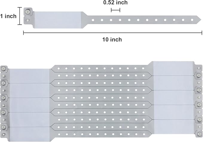 100pcs Vinyl Wristbands Hospital Identification Bands,Waterproof Adjustable Medical Wristband,Disposable Snap Wristband for Hospital (Color : Gray)